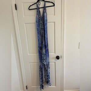 LA MODA High-low Maxi dress/coverup embellished with rhinestones/tassel ties S/M